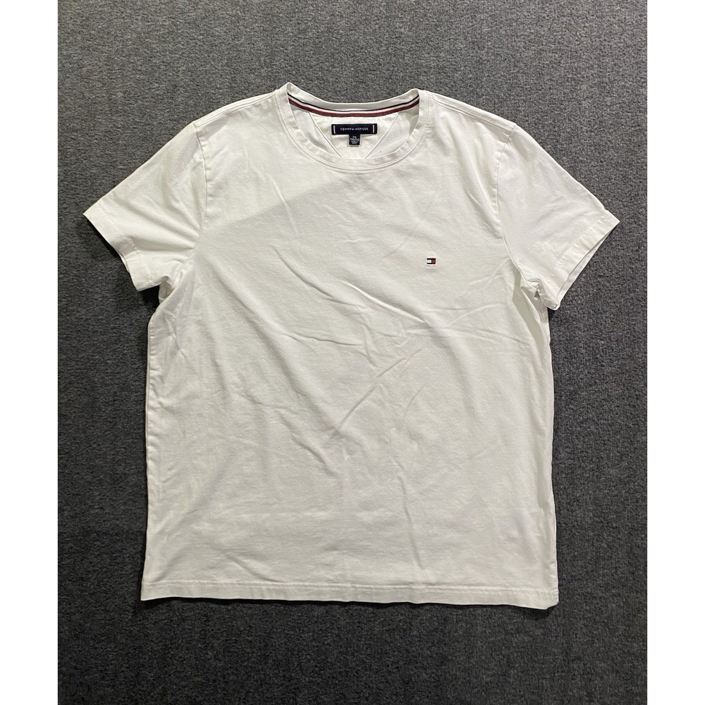 Tommy Hilfiger Mens White Crew Neck Short Sleeve Logo Cotton T-Shirt XXL